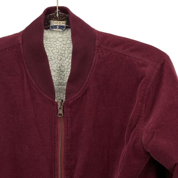 FAHERTY Reversible Surplus Bomber Corduroy Sherpa Jacket Maroon Pockets SZ S - Picture 10 of 12